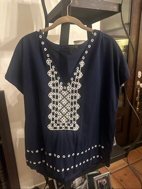 J. Crew Navy Tunic with White Embroidered Eyelet Detail